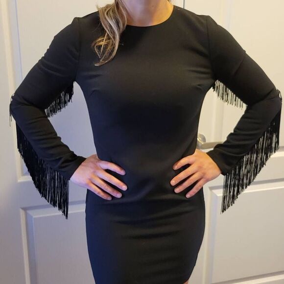 LIKELY black New With tags designer fringed sleeves Sheath dress - Picture 3 of 16